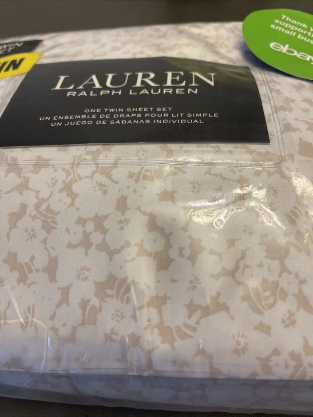 Ralph Lauren Twin Floral Sheet Set 100% Cotton White Beige Natural Flowers Girls